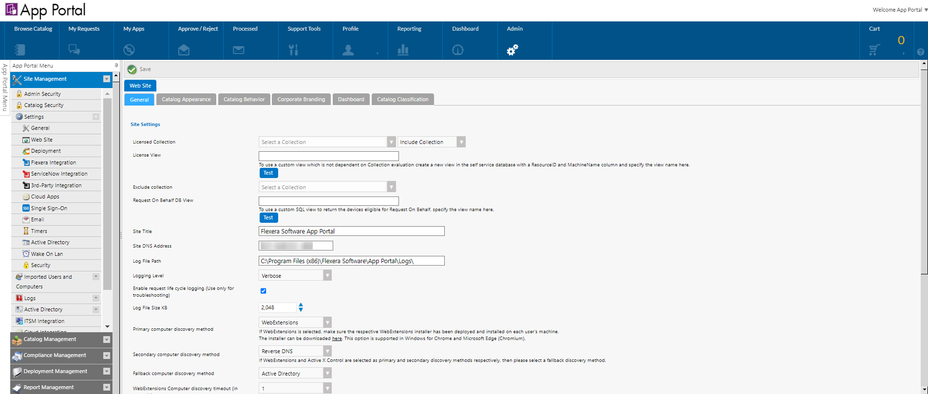 Settings > Web Site View / General Tab